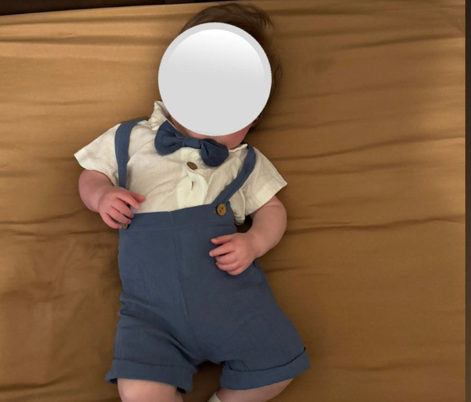 Cozy Baby Suspender Set – Dusty Blue