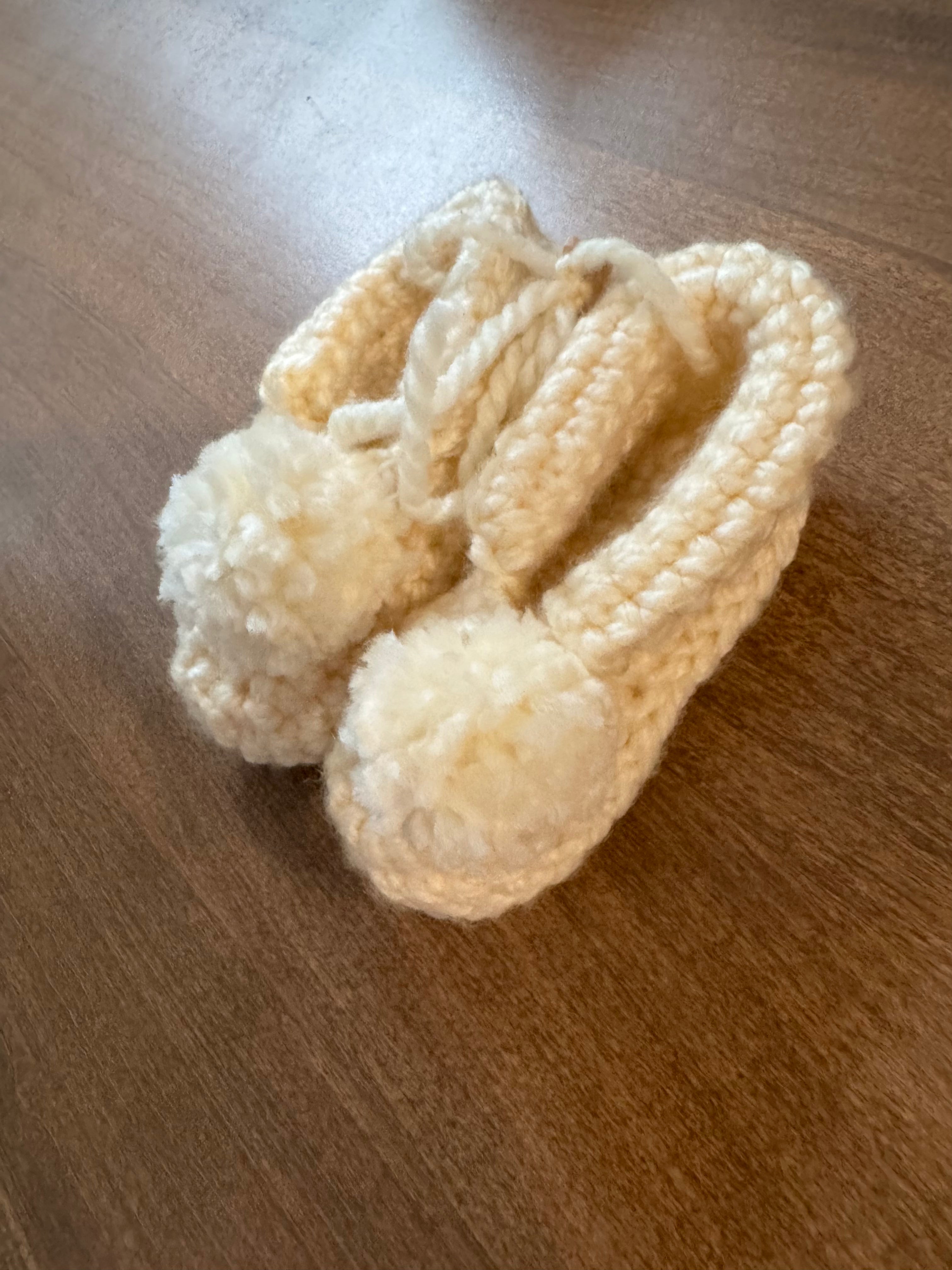 Hand-Crocheted Pom Pom Baby Booties