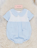 Classic Baby Blue Striped Bubble Romper