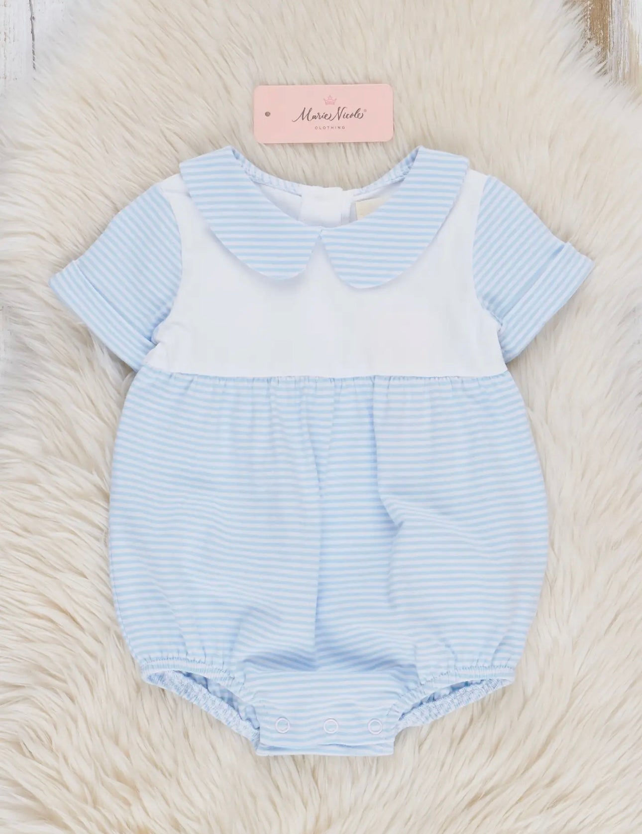 Classic Baby Blue Striped Bubble Romper