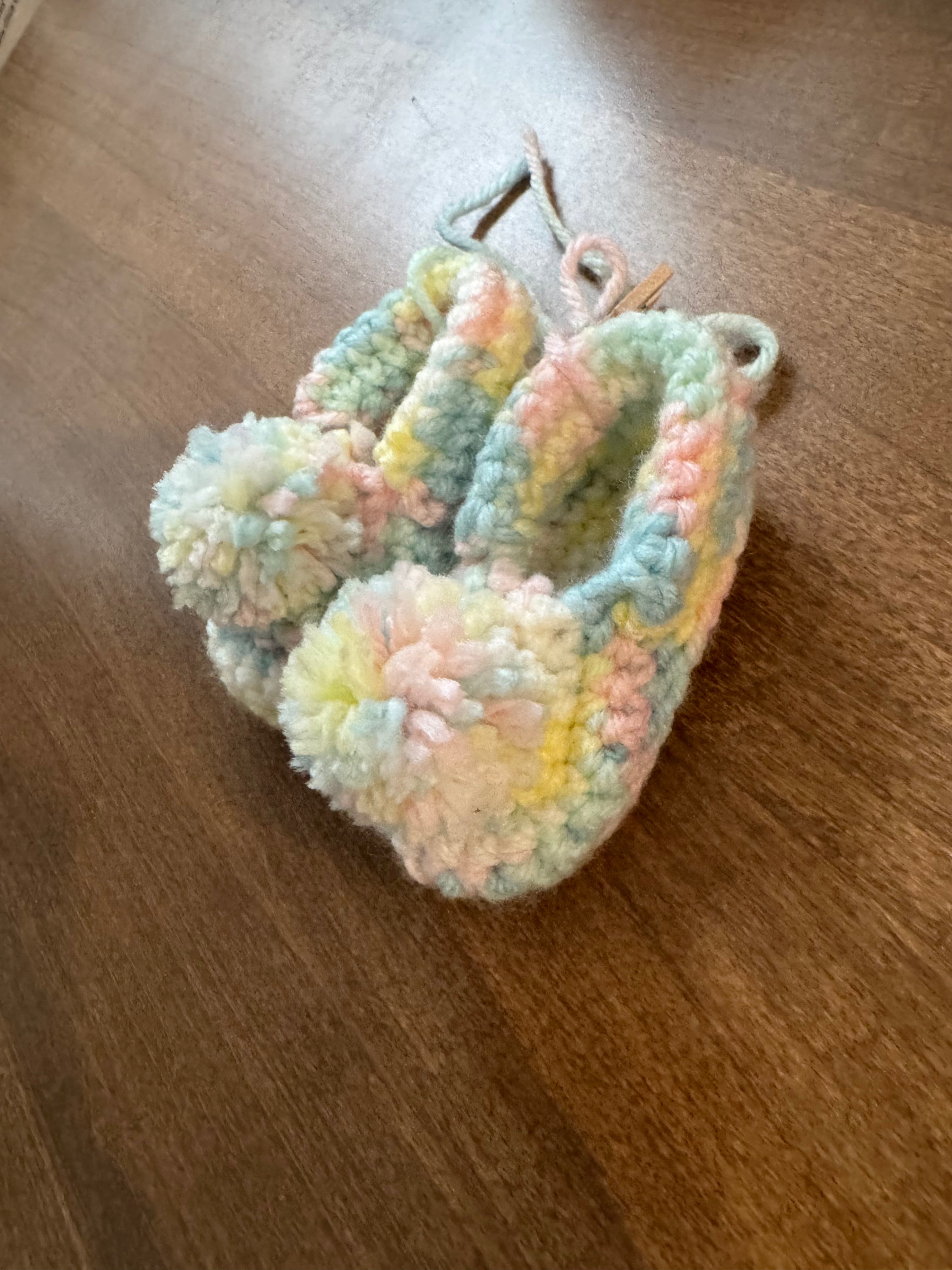 Hand-Crocheted Pom Pom Baby Booties
